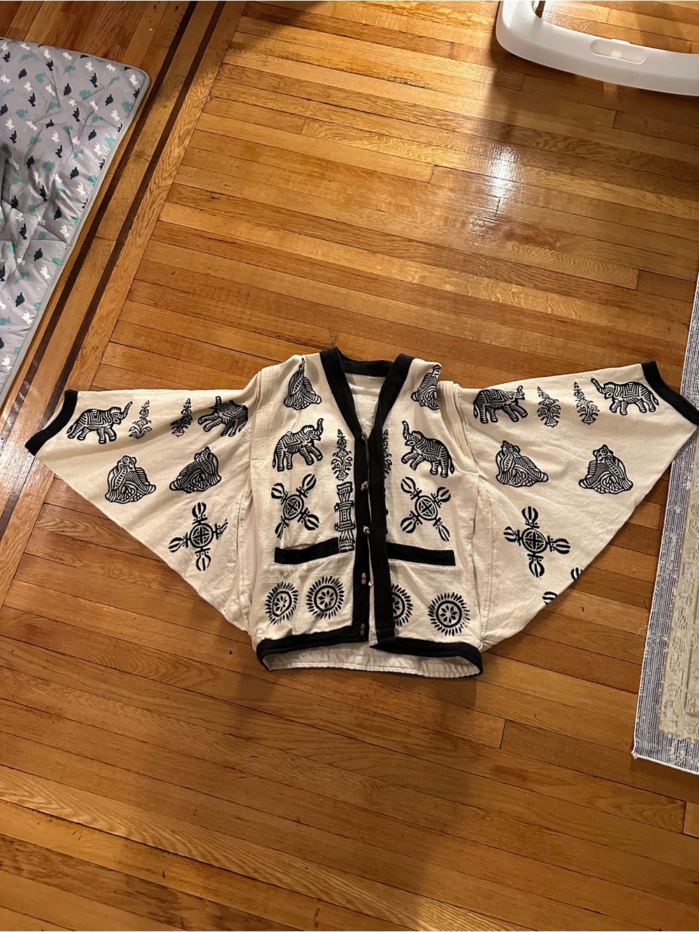 Tribe Handwoven Cotton Jacket & Vest Set Boho Nepal Artisan Size Large Elephant
